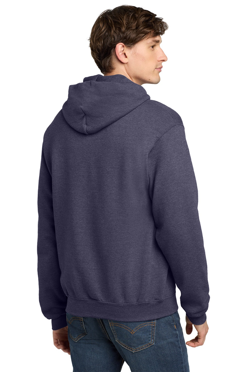 Mens Double Dry Eco Moisture Wicking Fleece Hooded Sweatshirt Hoodie w/ Pouch Pocket - Heather Navy Blue - NEW