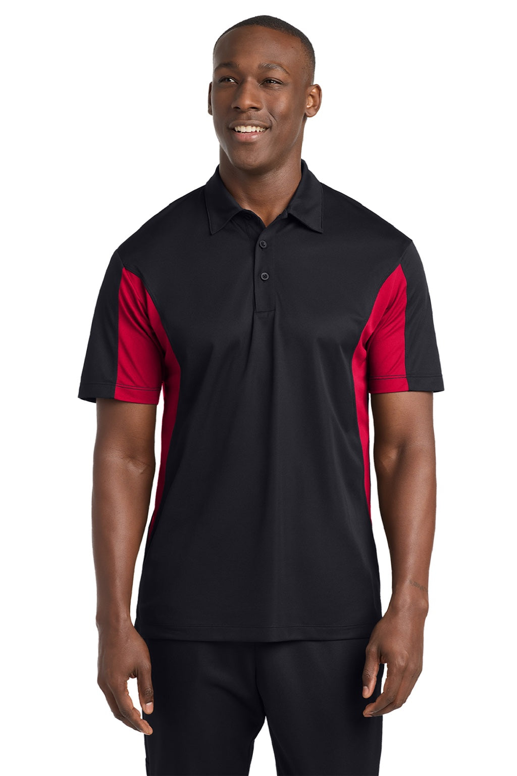 Mens Sport-Wick Moisture Wicking Short Sleeve Polo Shirt - Black/Deep Red - NEW