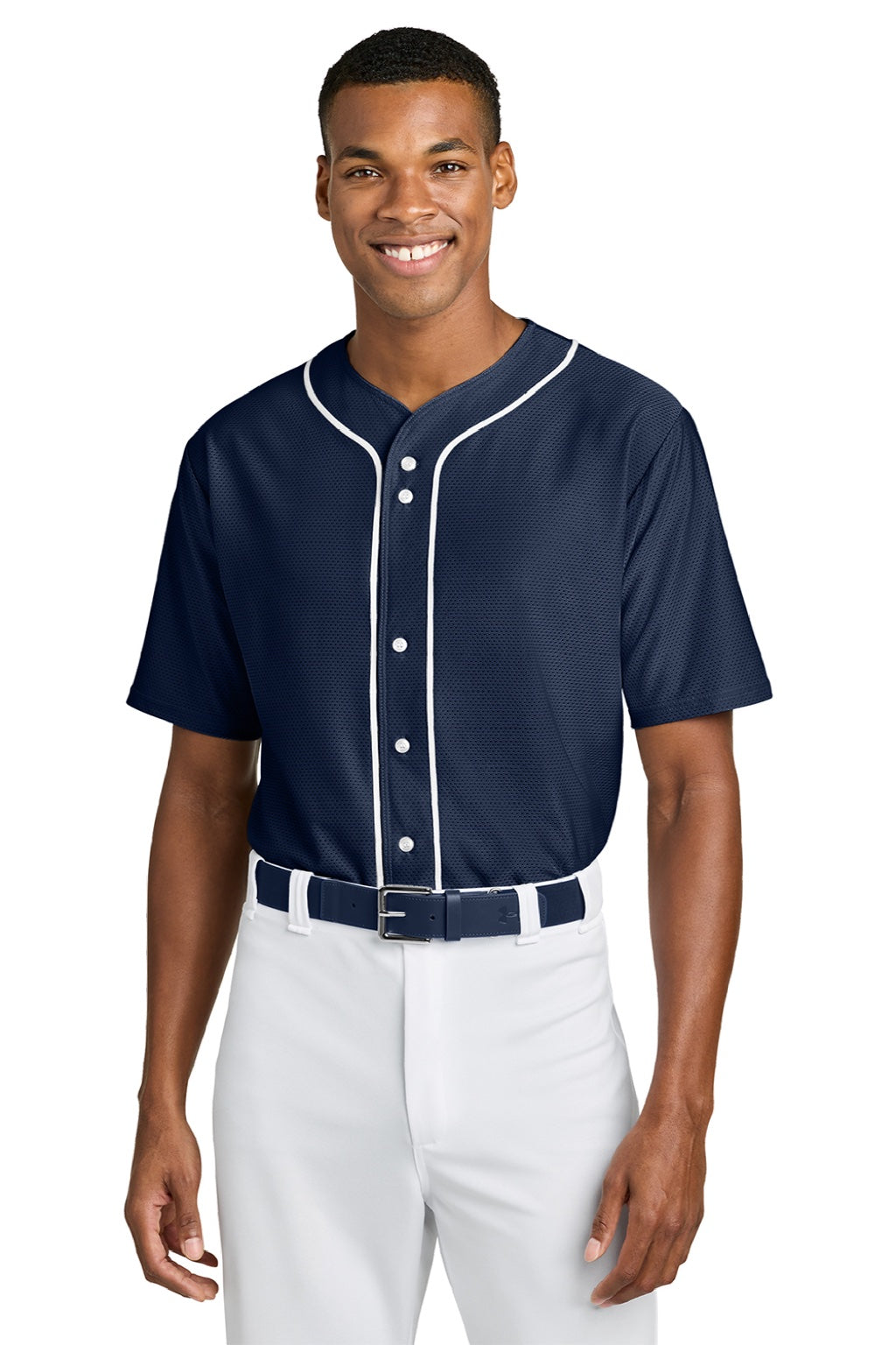 Mens Short Sleeve Full Button Baseball Jersey - Navy Blue - COMING SOON