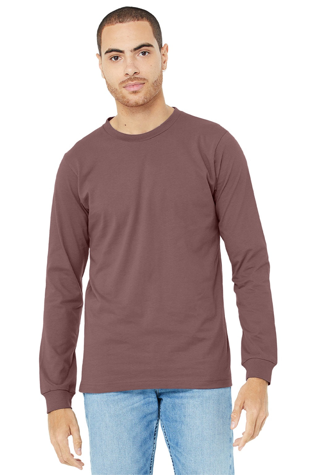 Mens Jersey Long Sleeve Crewneck T-Shirt - Mauve - NEW