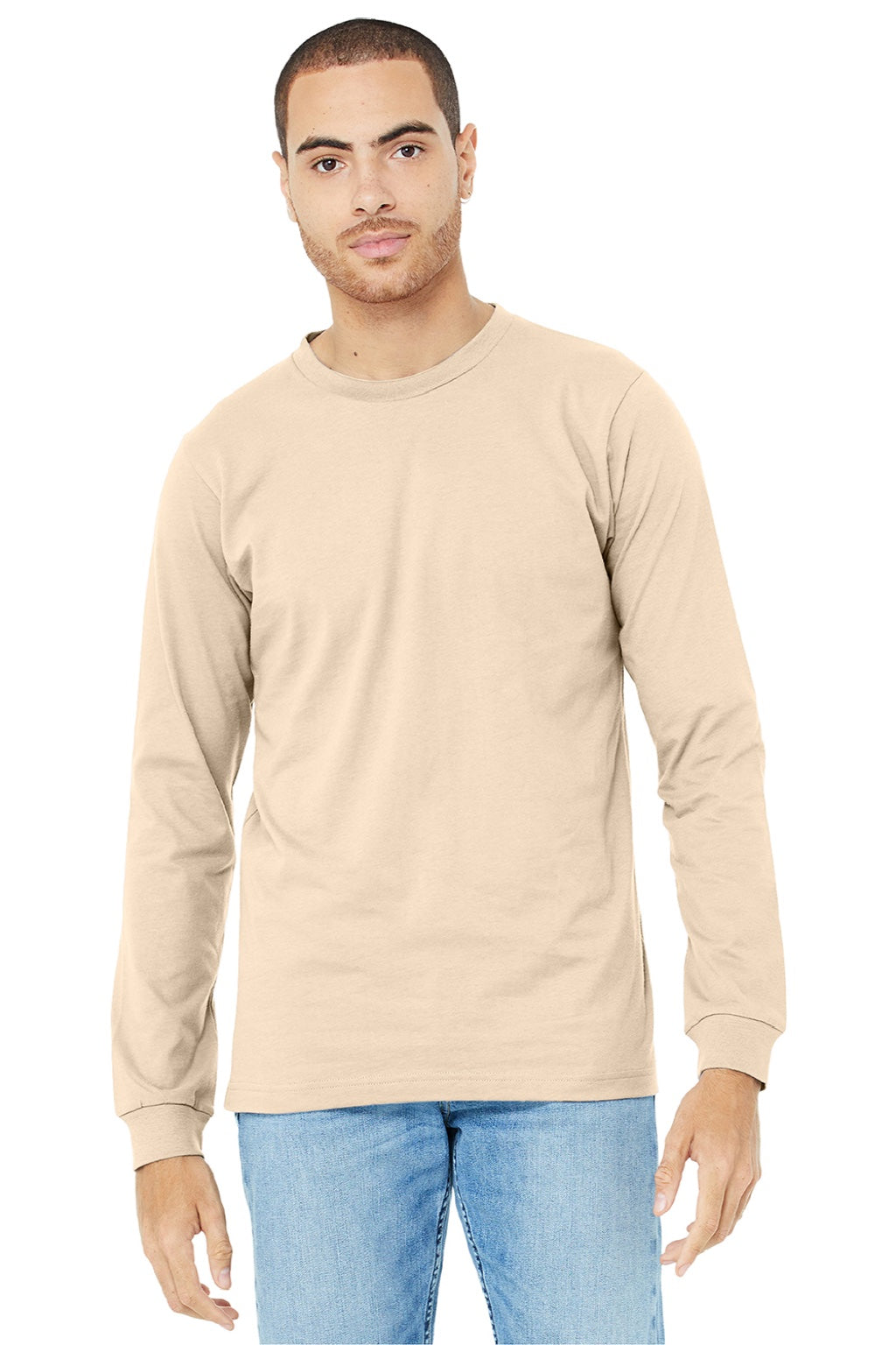 Mens Jersey Long Sleeve Crewneck T-Shirt - Soft Cream - NEW