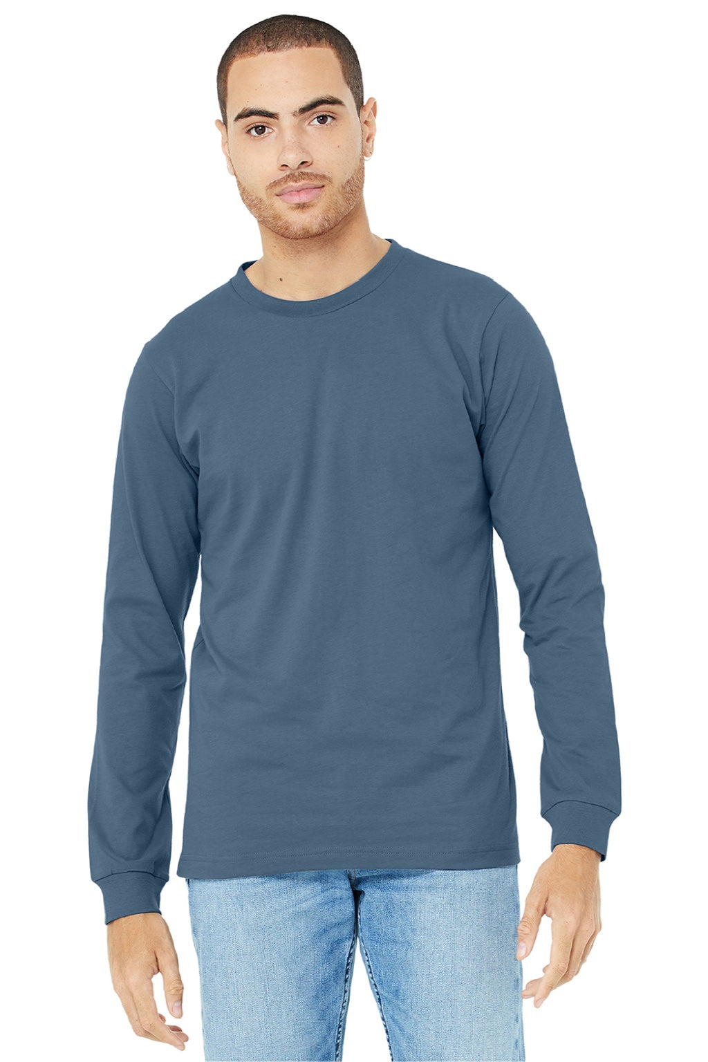 Mens Jersey Long Sleeve Crewneck T-Shirt - Steel Blue - NEW