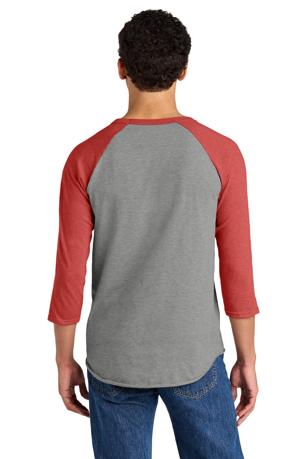 Mens Premium Blend Baseball Moisture Wicking 3/4 Sleeve Crewneck T-Shirt - Oxford Grey/Heather Fiery Red - NEW