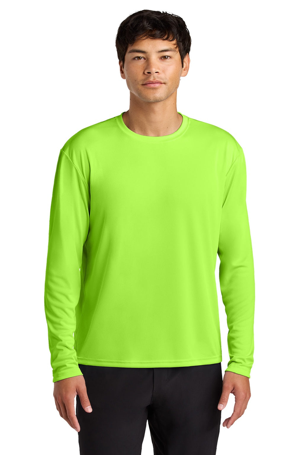 Mens Performance Moisture Wicking Long Sleeve Crewneck T-Shirt - Lime Green