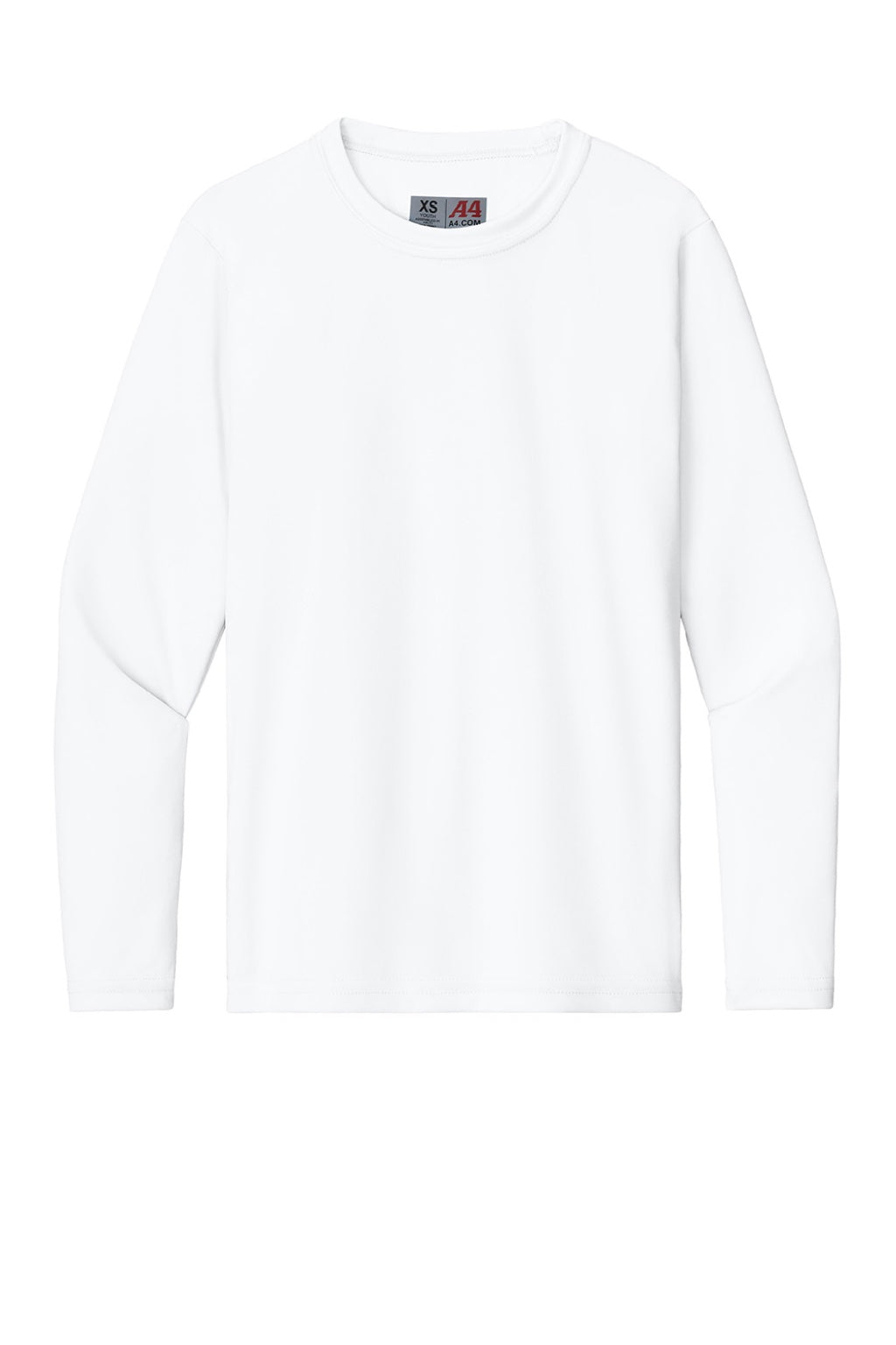 Youth Cooling Performance Long Sleeve Crewneck T-Shirt - White - COMING SOON
