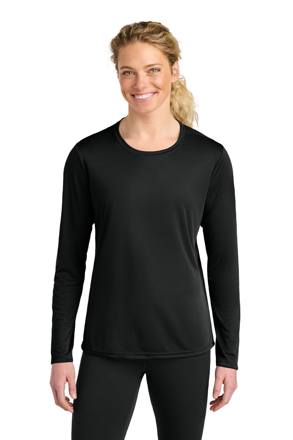 Womens Cooling Performance Long Sleeve Crewneck T-Shirt - Black - COMING SOON