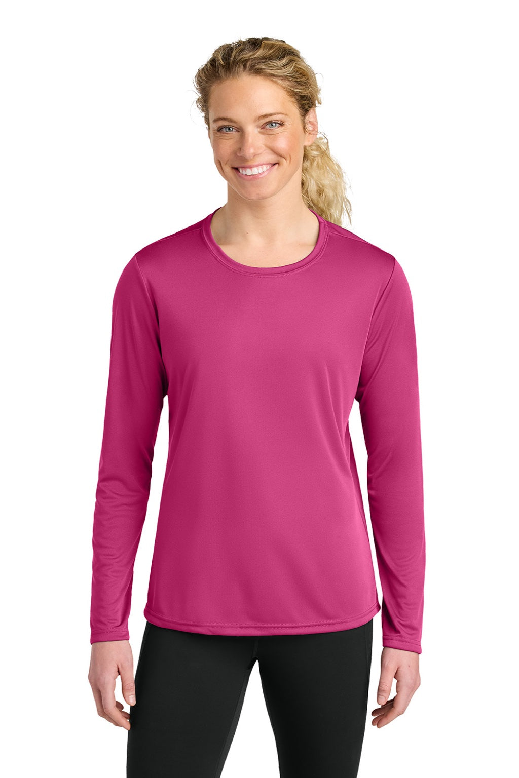 Womens Cooling Performance Long Sleeve Crewneck T-Shirt - Fuchsia Pink - COMING SOON