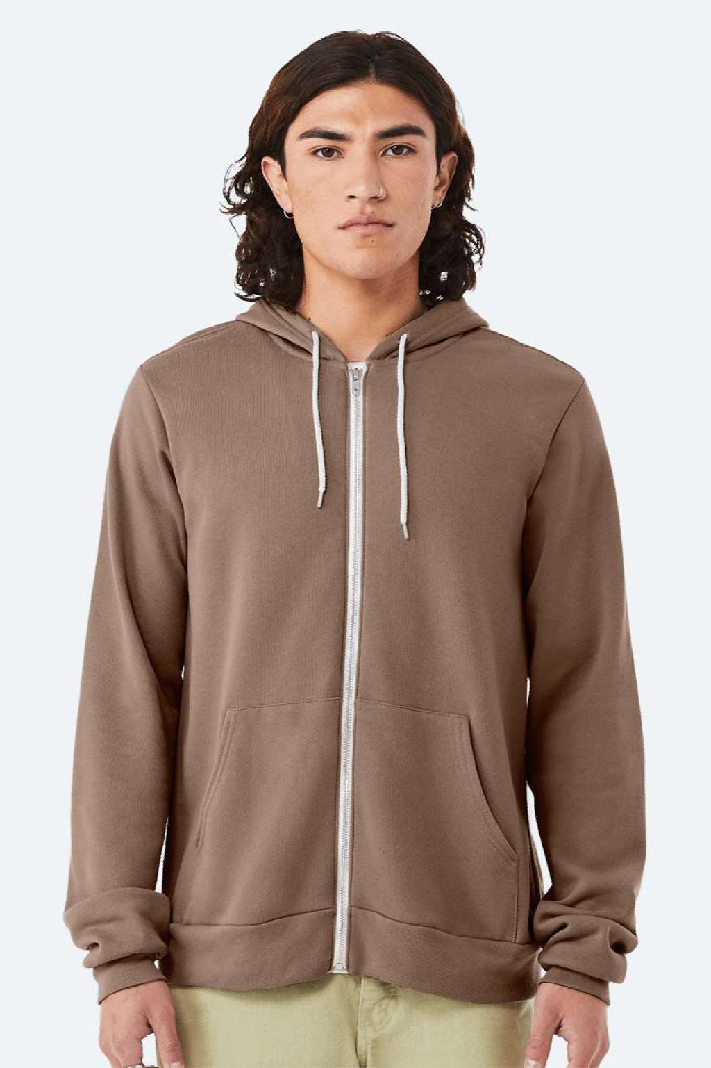 Mens Fleece Full Zip Hooded Sweatshirt Hoodie w/ Pockets - Vintage Brown - NEW