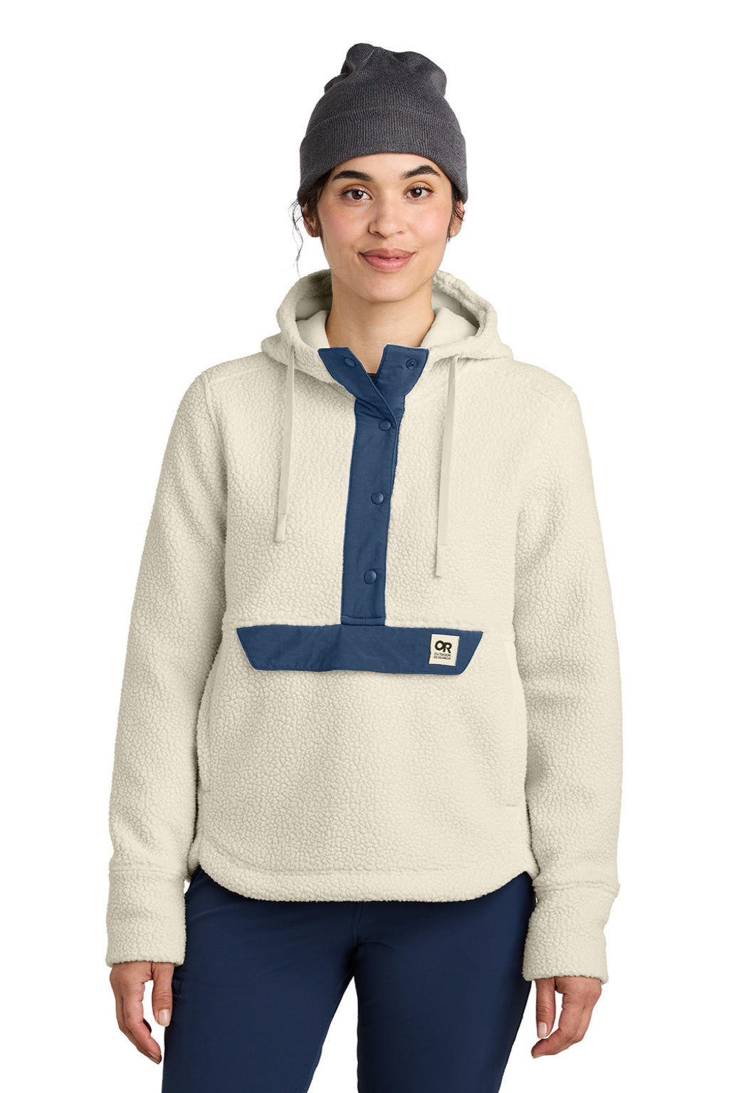 Womens Packwood Fleece Hooded Sweatshirt Hoodie - Oat/Navy Blue - COMING SOON