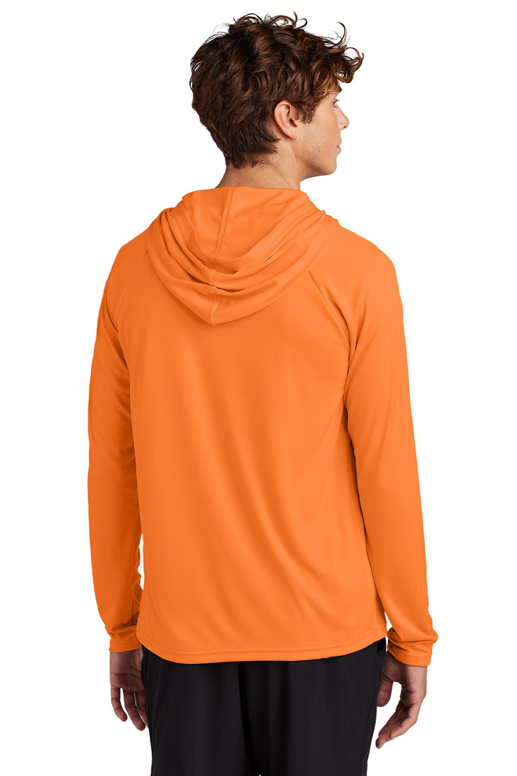 Mens DryZone Performance Moisture Wicking Long Sleeve Hooded T-Shirt Hoodie - Neon Orange - NEW