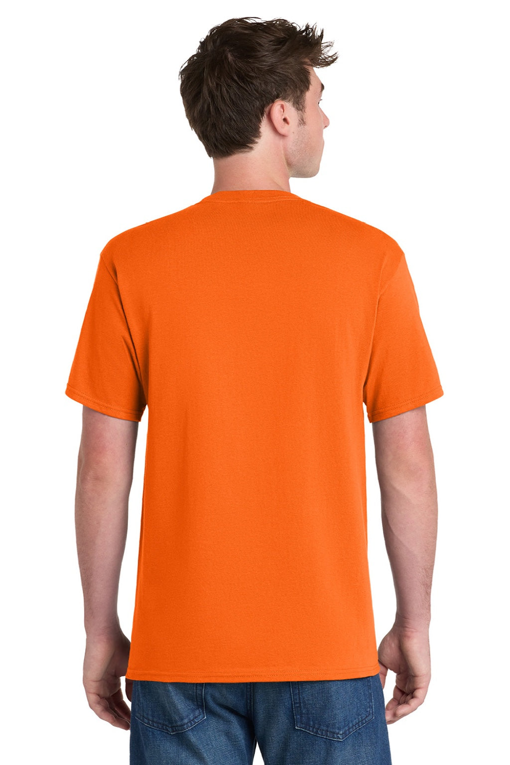 Mens Essential Short Sleeve Crewneck T-Shirt w/ Pocket - Safety Orange - NEW