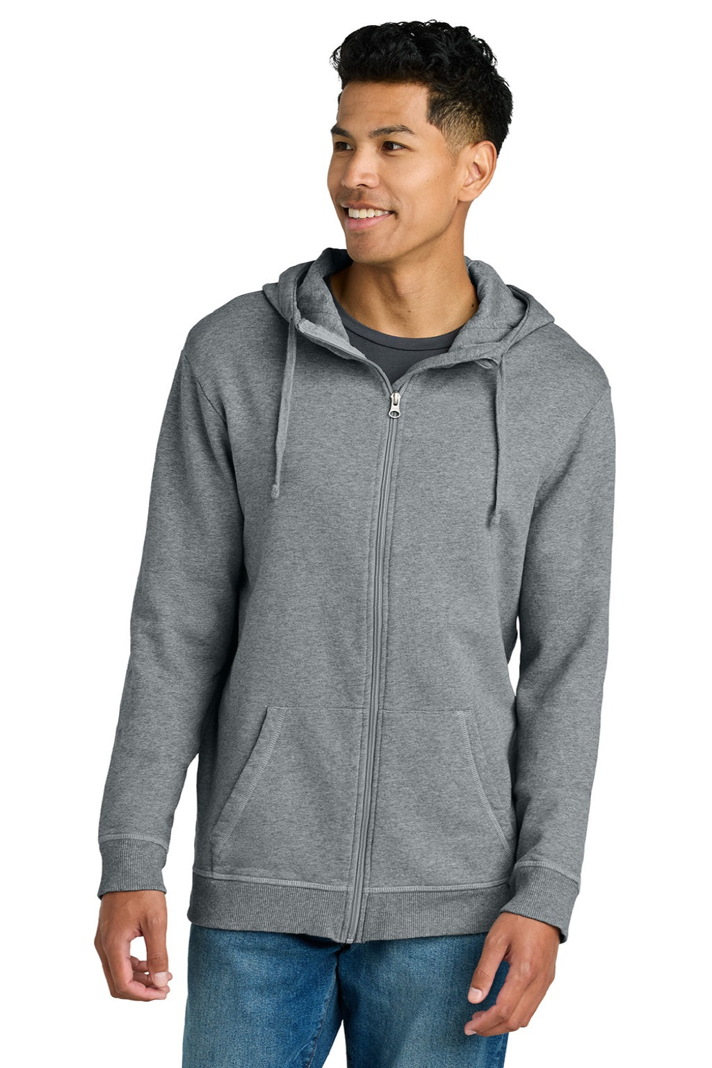 Mens Organic Cotton Fleece Full Zip Hooded Sweatshirt Hoodie - Heather Grey - COMING SOON
