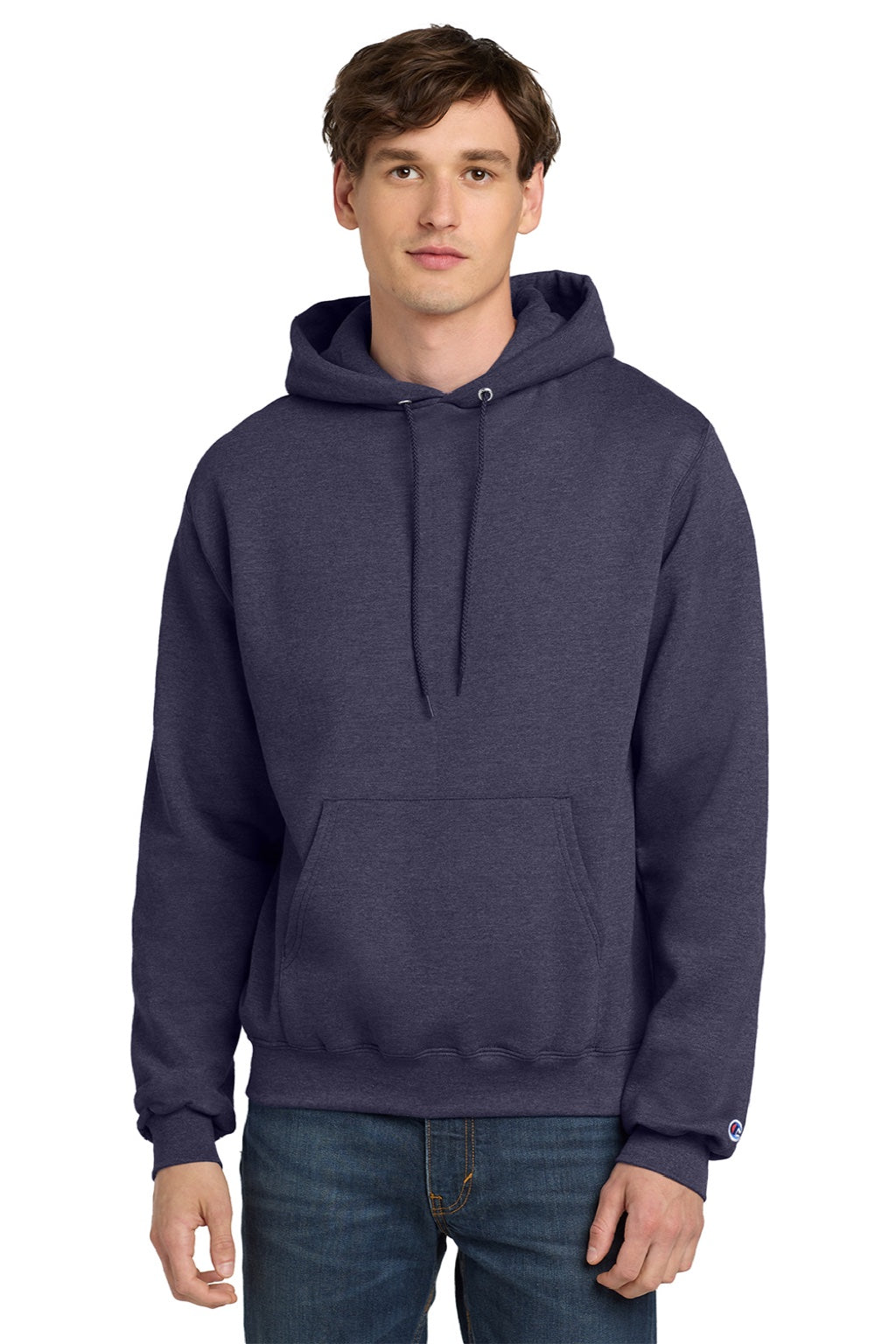 Mens Double Dry Eco Moisture Wicking Fleece Hooded Sweatshirt Hoodie w/ Pouch Pocket - Heather Navy Blue - NEW