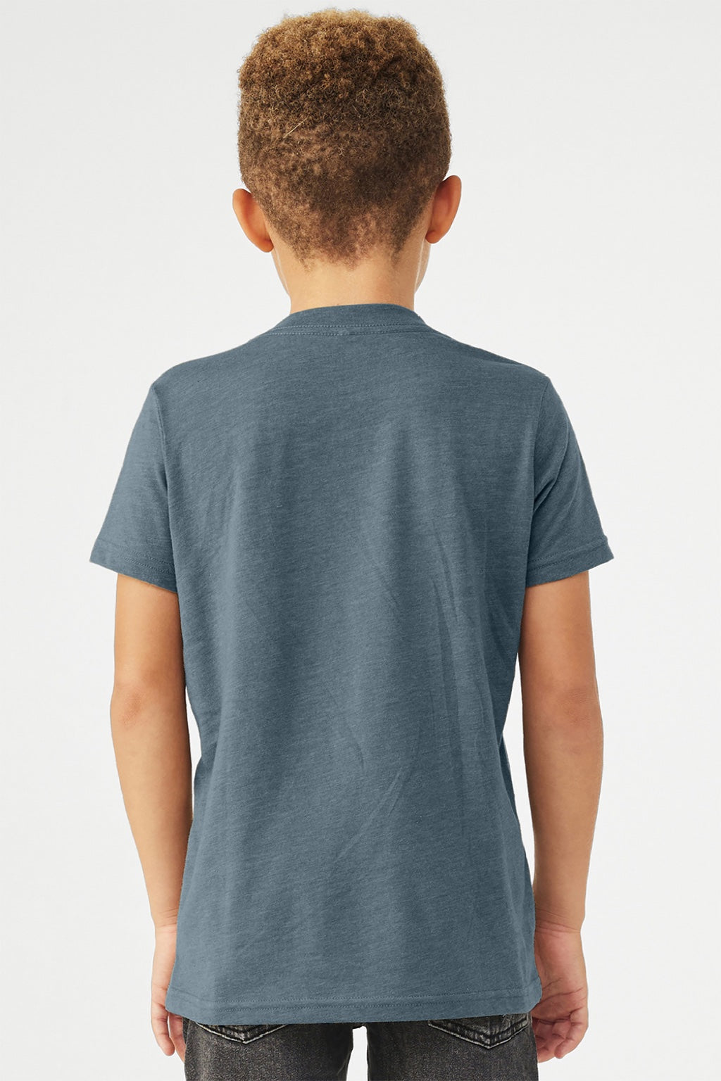 Youth CVC Short Sleeve Crewneck T-Shirt - Heather Slate Blue - NEW