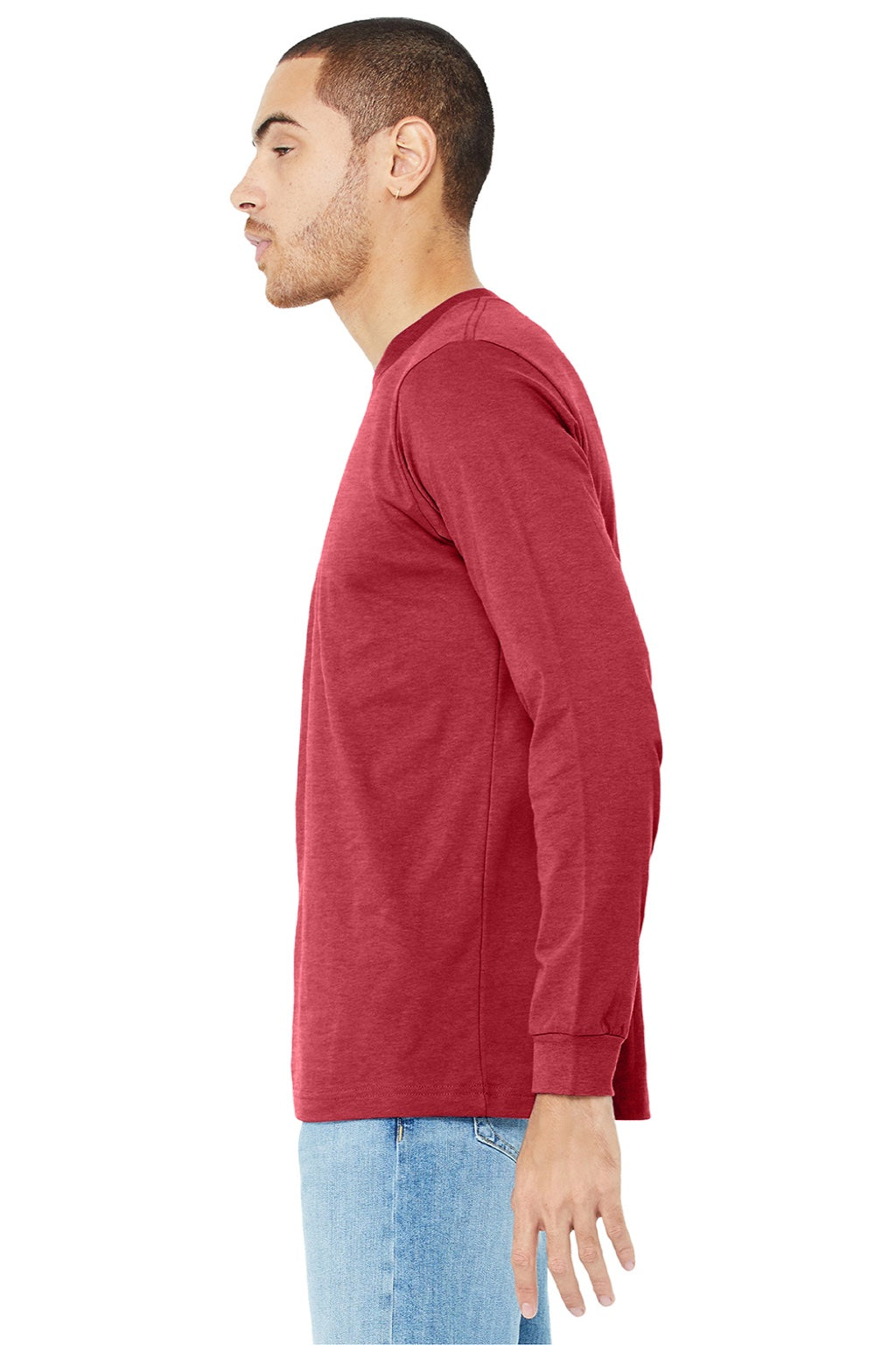Mens CVC Long Sleeve Crewneck T-Shirt - Heather Red - NEW