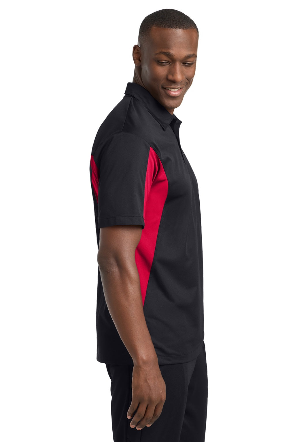 Mens Sport-Wick Moisture Wicking Short Sleeve Polo Shirt - Black/Deep Red - NEW