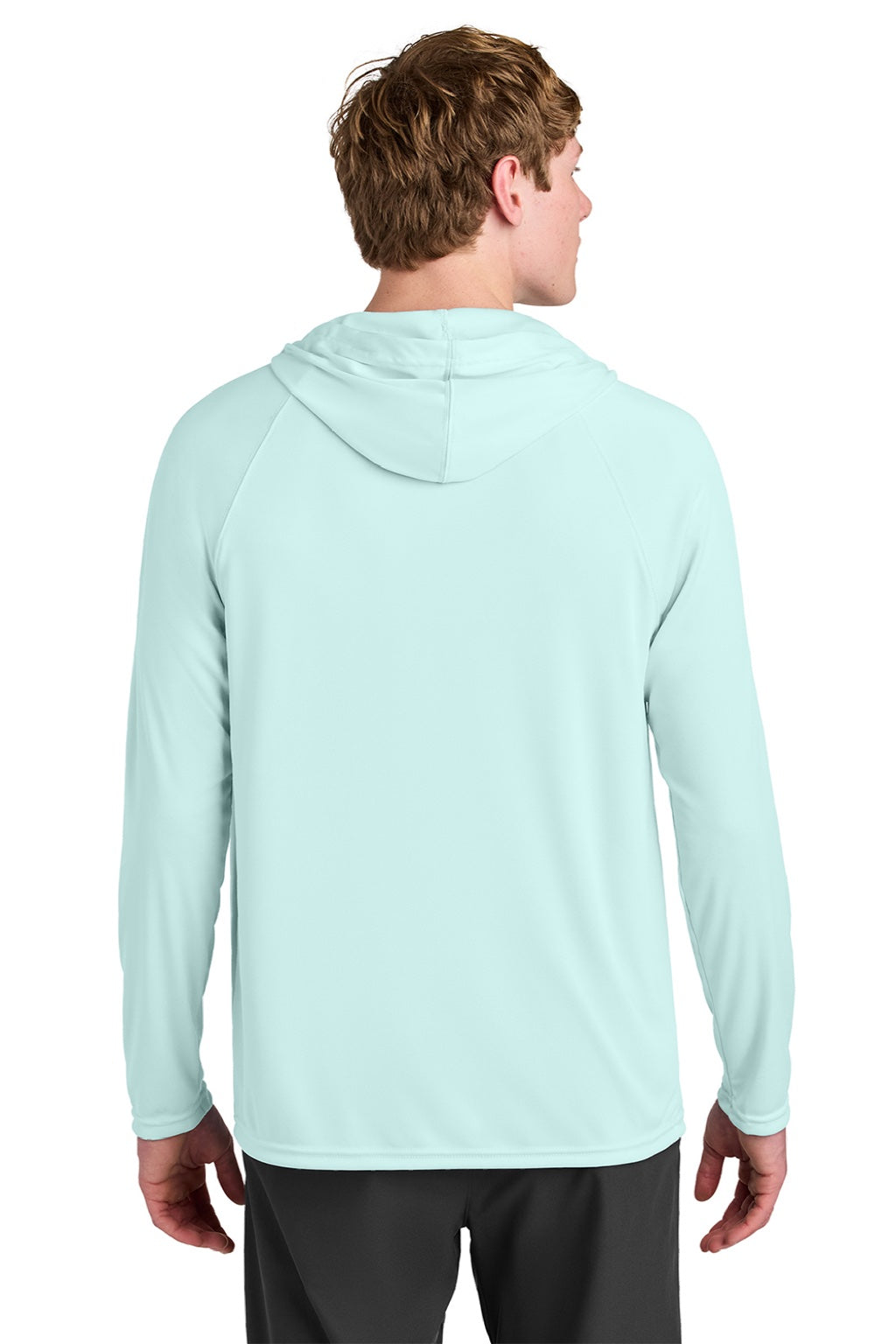 Mens Performance Moisture Wicking Long Sleeve Hooded T-Shirt Hoodie - Pastel Blue