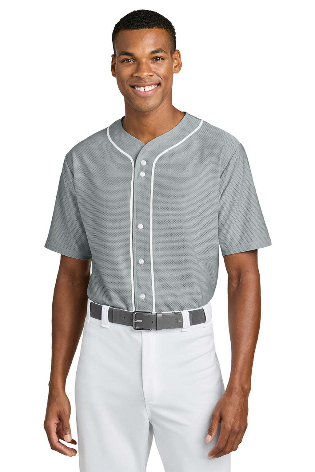 Mens Short Sleeve Full Button Baseball Jersey - Grey - COMING SOON
