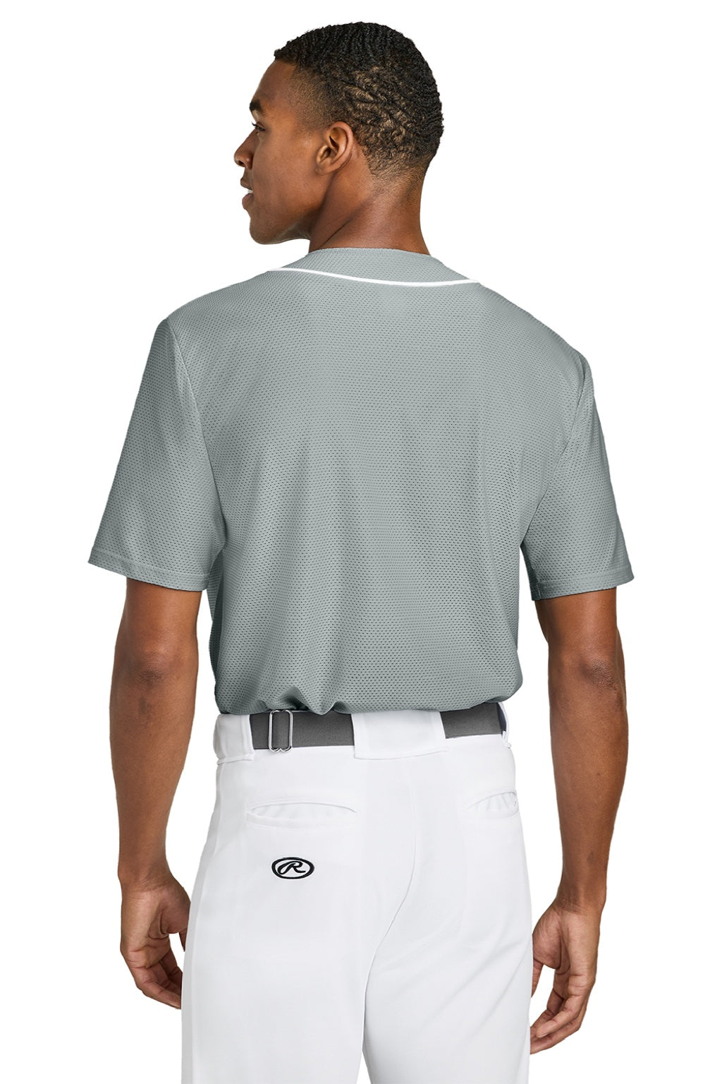 Mens Short Sleeve Full Button Baseball Jersey - Grey - COMING SOON
