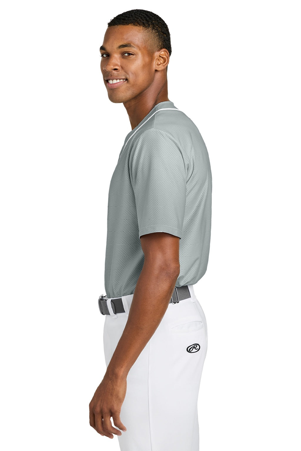 Mens Short Sleeve Full Button Baseball Jersey - Grey - COMING SOON