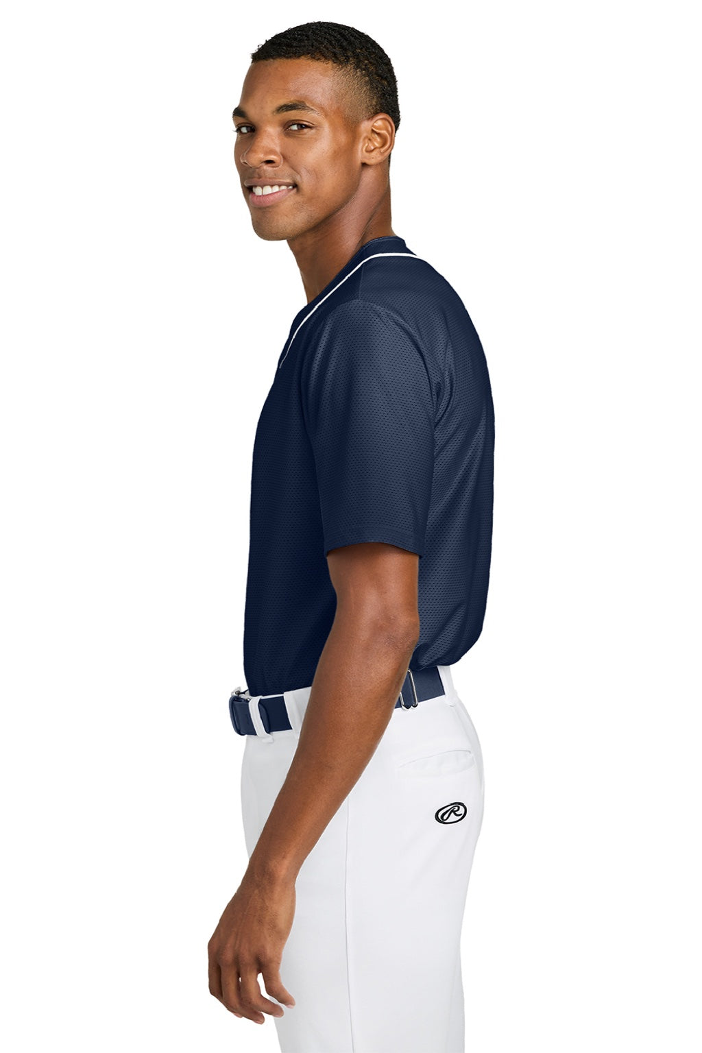 Mens Short Sleeve Full Button Baseball Jersey - Navy Blue - COMING SOON