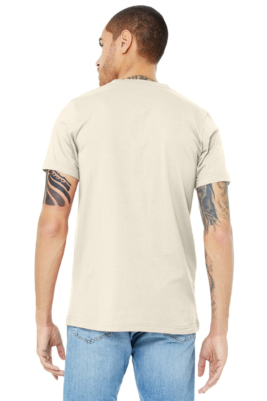 Mens Jersey Short Sleeve V-Neck T-Shirt - Natural - NEW