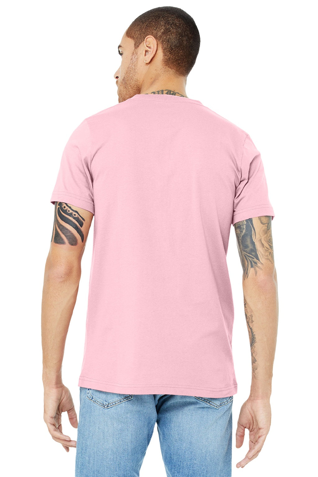 Mens Jersey Short Sleeve V-Neck T-Shirt - Pink - NEW