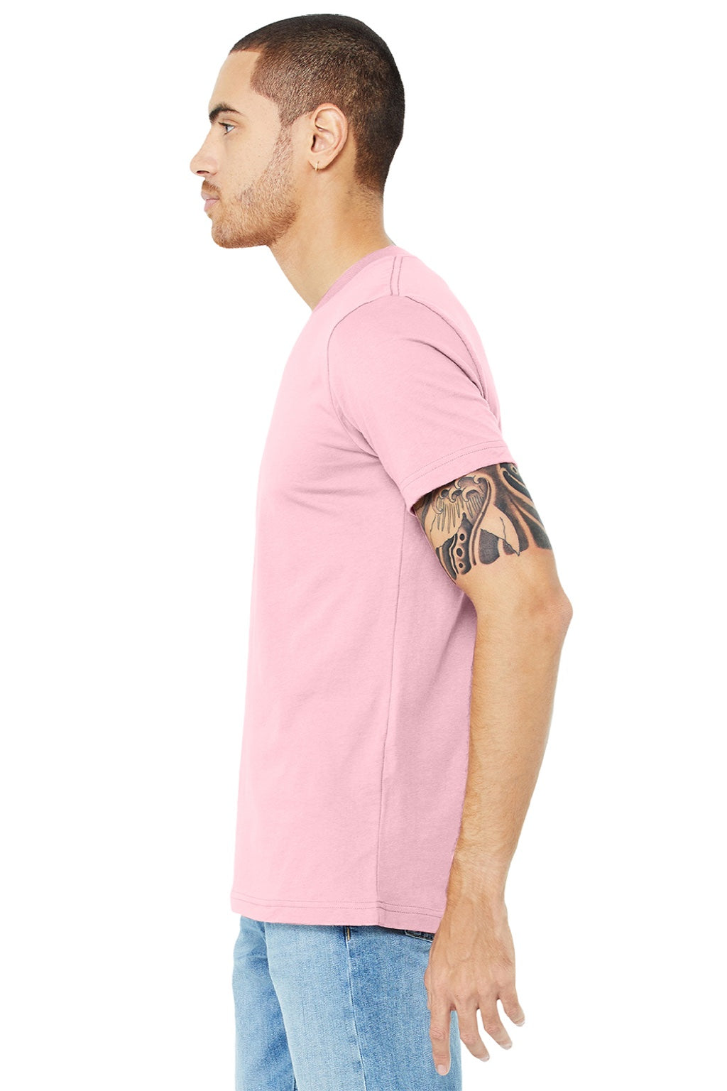 Mens Jersey Short Sleeve V-Neck T-Shirt - Pink - NEW