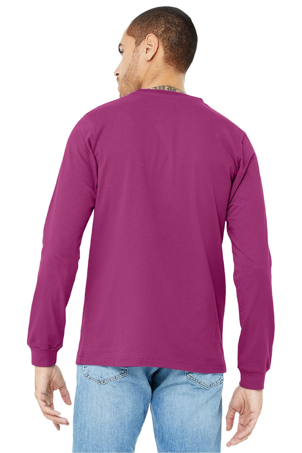 Mens Jersey Long Sleeve Crewneck T-Shirt - Berry Pink - NEW