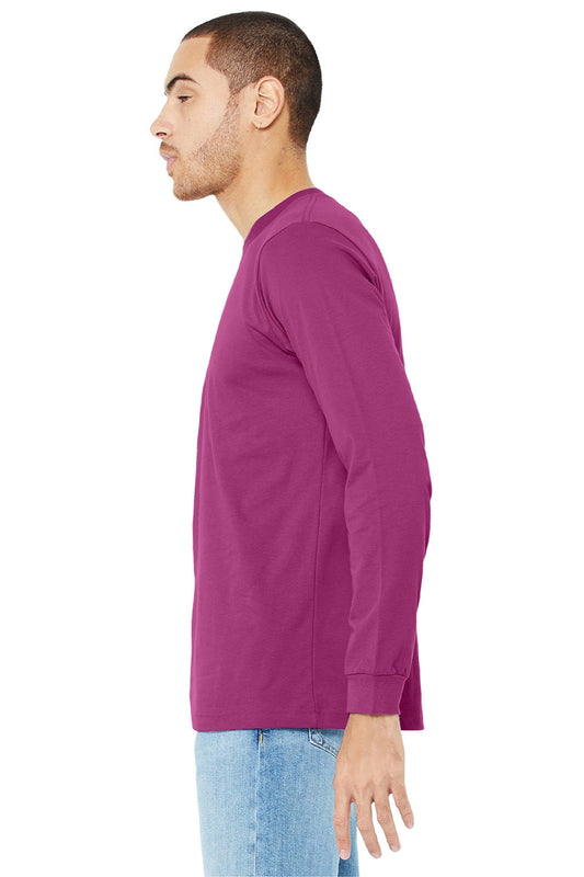 Mens Jersey Long Sleeve Crewneck T-Shirt - Berry Pink - NEW