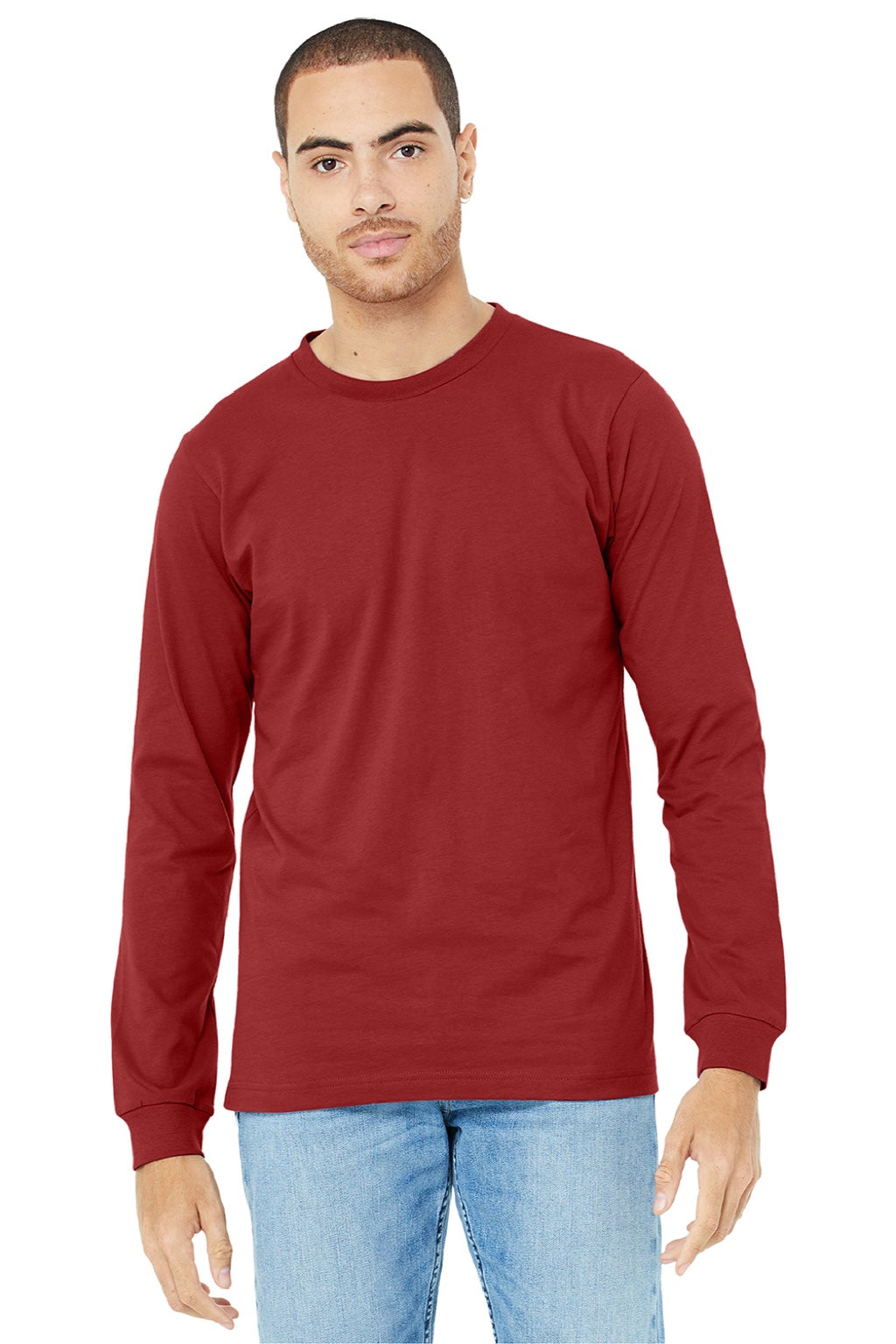 Mens Jersey Long Sleeve Crewneck T-Shirt - Canvas Red - NEW