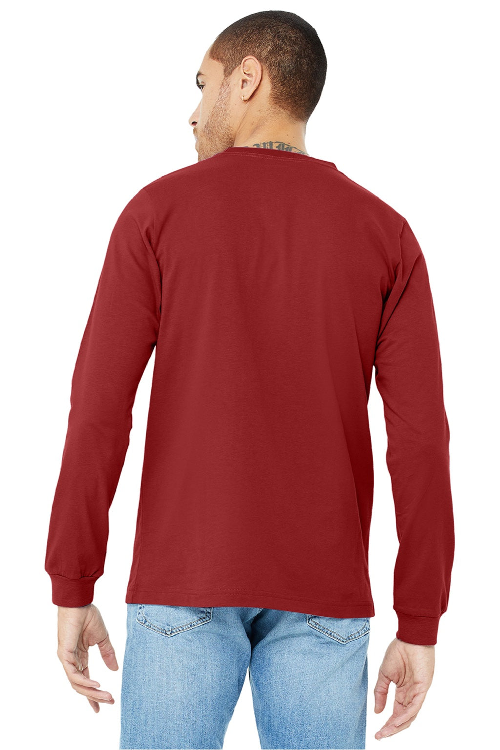 Mens Jersey Long Sleeve Crewneck T-Shirt - Canvas Red - NEW