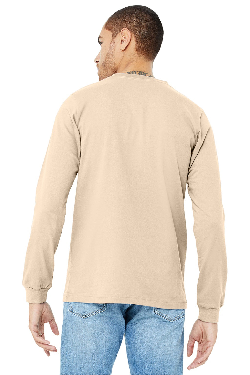 Mens Jersey Long Sleeve Crewneck T-Shirt - Soft Cream - NEW