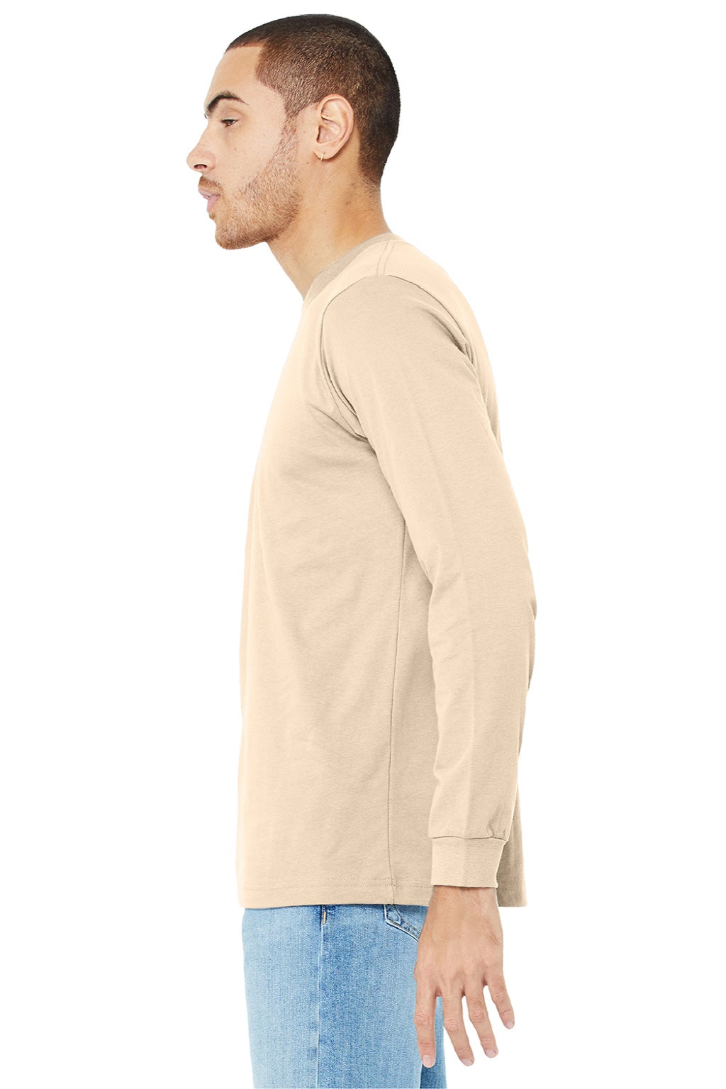 Mens Jersey Long Sleeve Crewneck T-Shirt - Soft Cream - NEW
