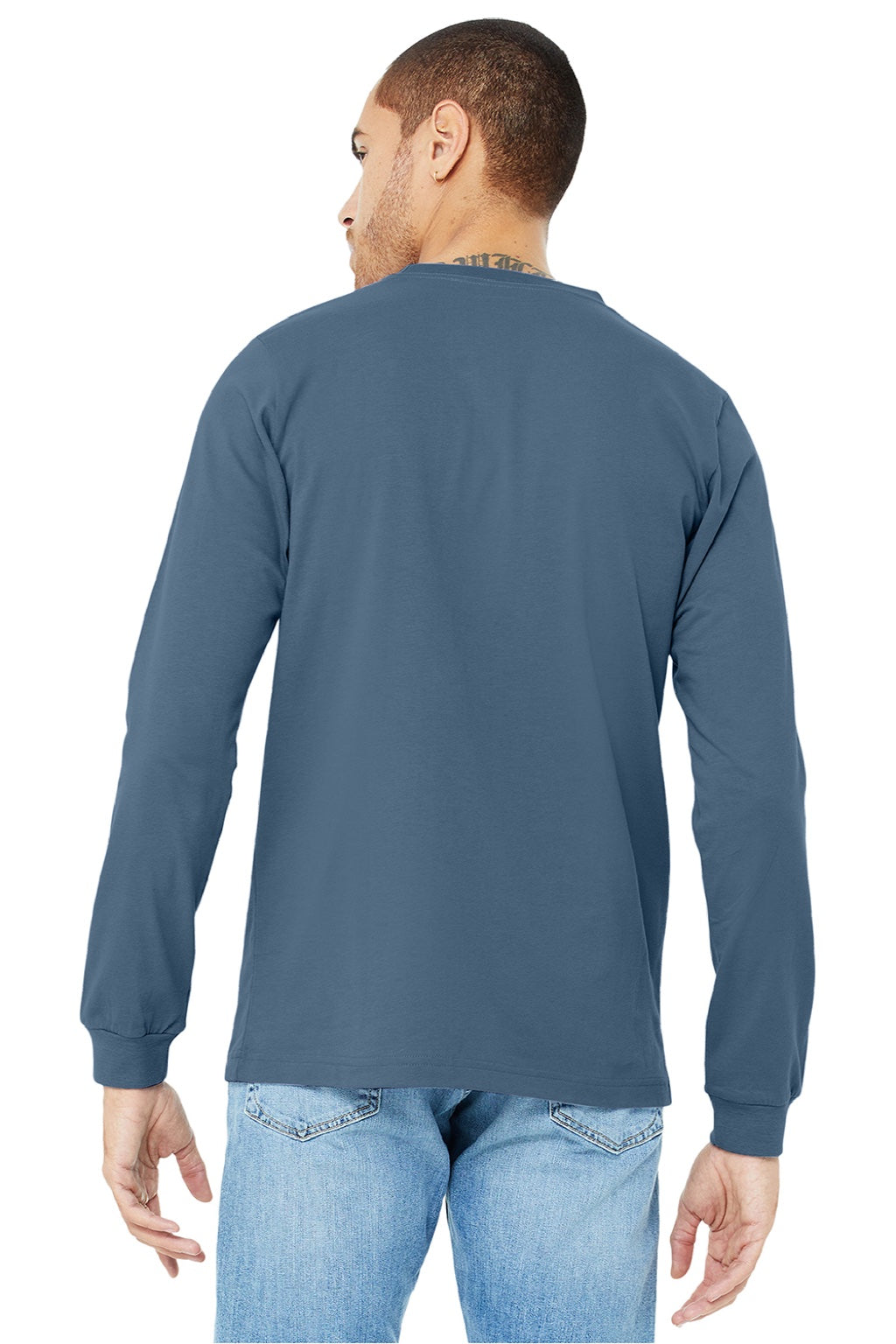 Mens Jersey Long Sleeve Crewneck T-Shirt - Steel Blue - NEW