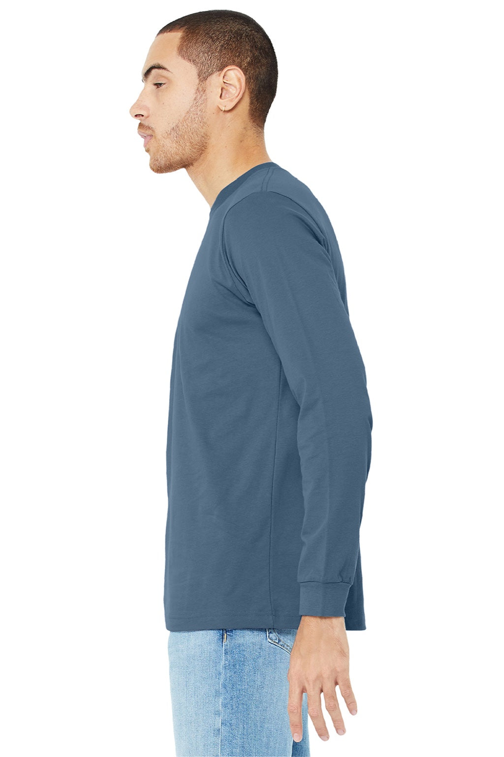 Mens Jersey Long Sleeve Crewneck T-Shirt - Steel Blue - NEW