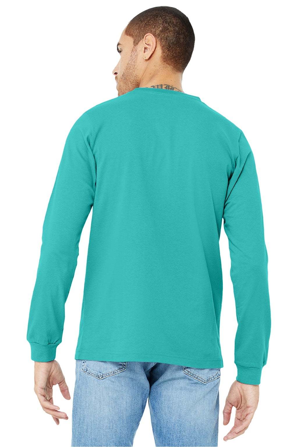 Mens Jersey Long Sleeve Crewneck T-Shirt - Teal Green - NEW