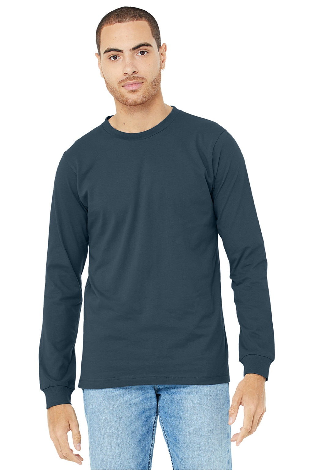 Mens Jersey Long Sleeve Crewneck T-Shirt - Vintage Navy Blue - NEW
