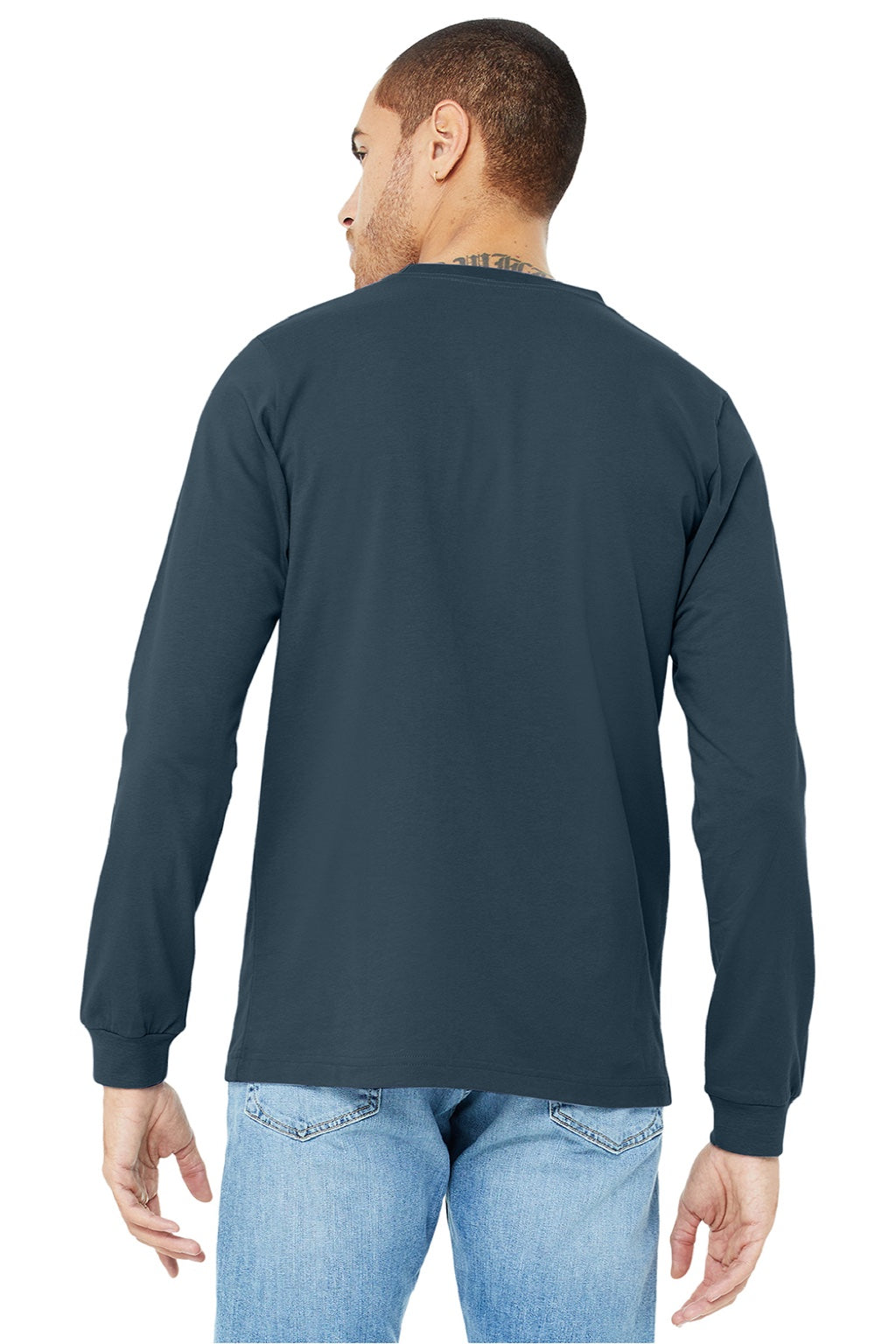 Mens Jersey Long Sleeve Crewneck T-Shirt - Vintage Navy Blue - NEW