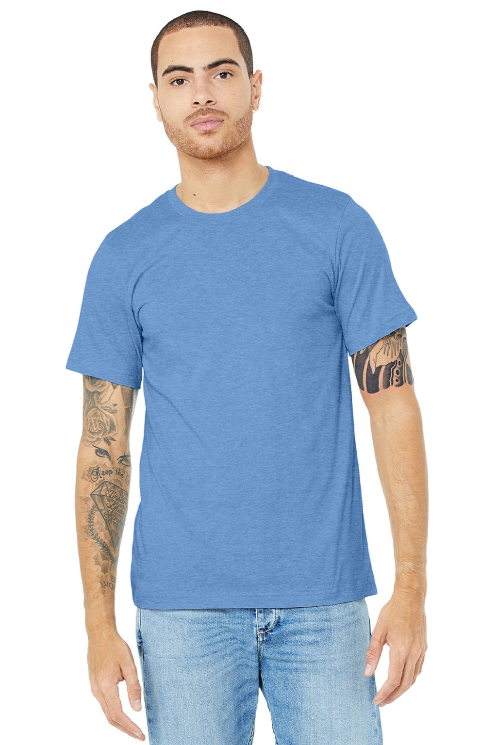 Mens Heather CVC Short Sleeve Crewneck T-Shirt - Heather Carolina Blue - NEW