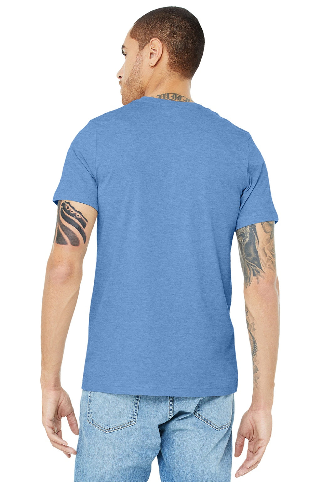 Mens Heather CVC Short Sleeve Crewneck T-Shirt - Heather Carolina Blue - NEW