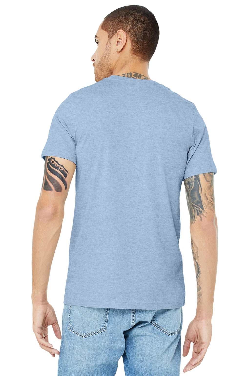 Mens Heather CVC Short Sleeve Crewneck T-Shirt - Heather Baby Blue - NEW