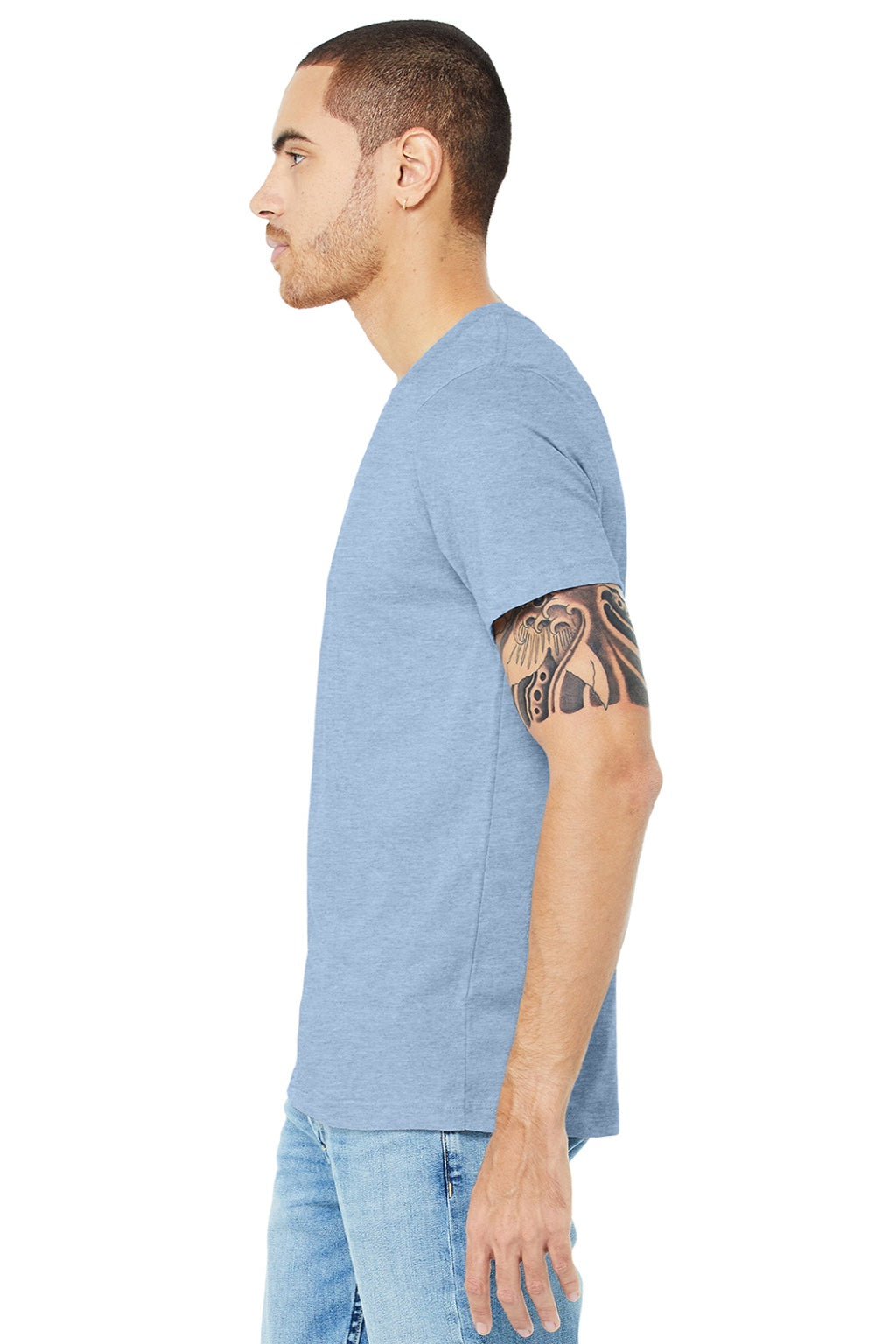 Mens Heather CVC Short Sleeve Crewneck T-Shirt - Heather Baby Blue - NEW