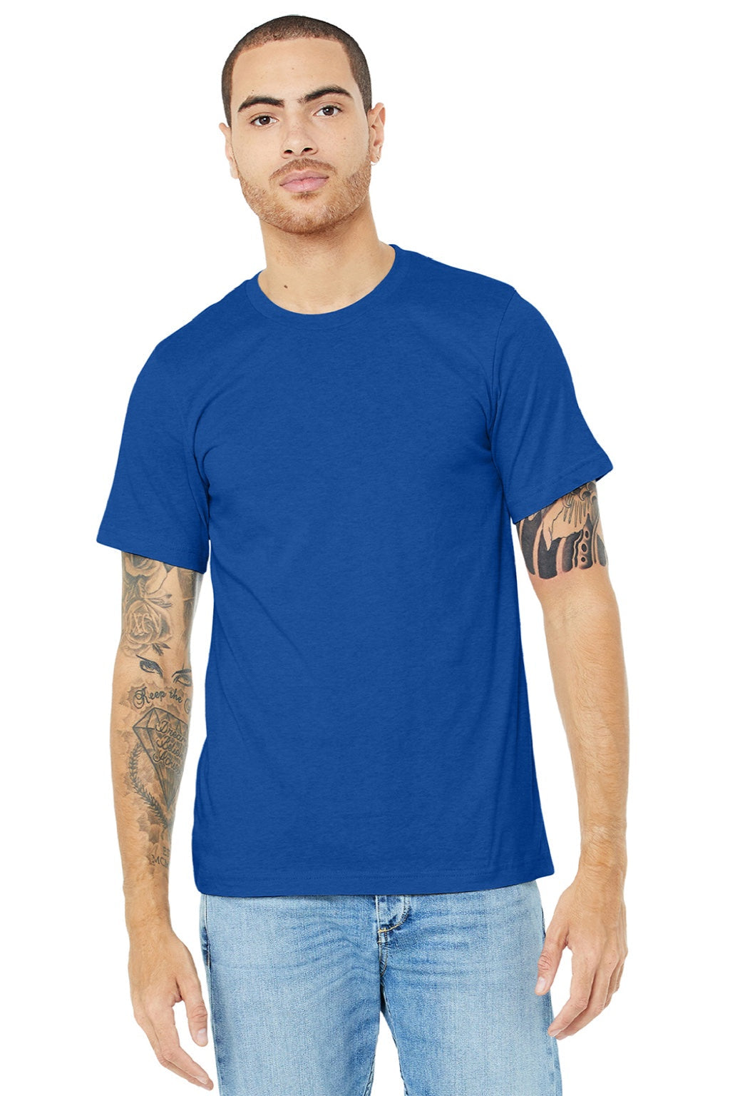 Mens Heather CVC Short Sleeve Crewneck T-Shirt - Solid True Royal Blue - NEW