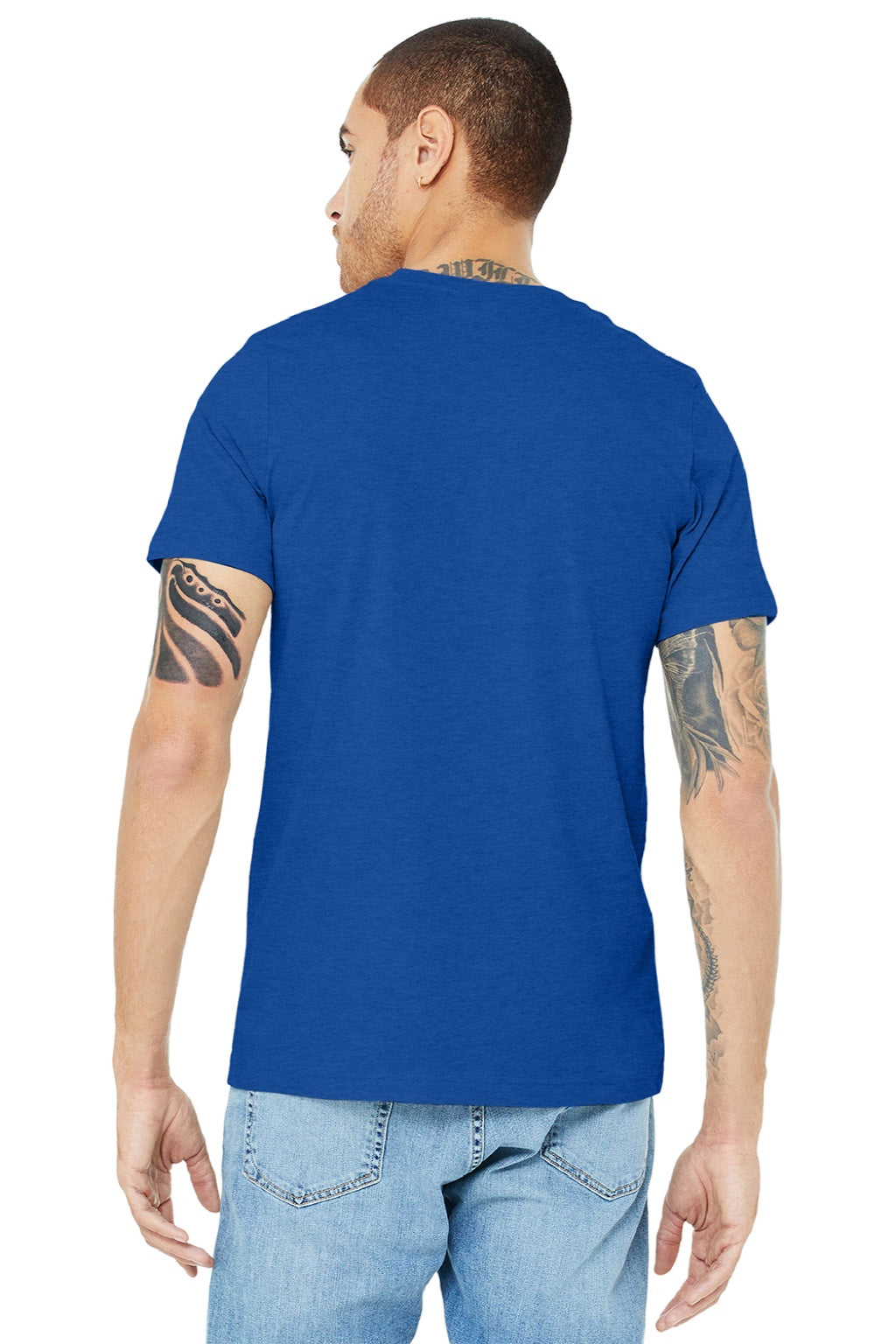 Mens Heather CVC Short Sleeve Crewneck T-Shirt - Solid True Royal Blue - NEW