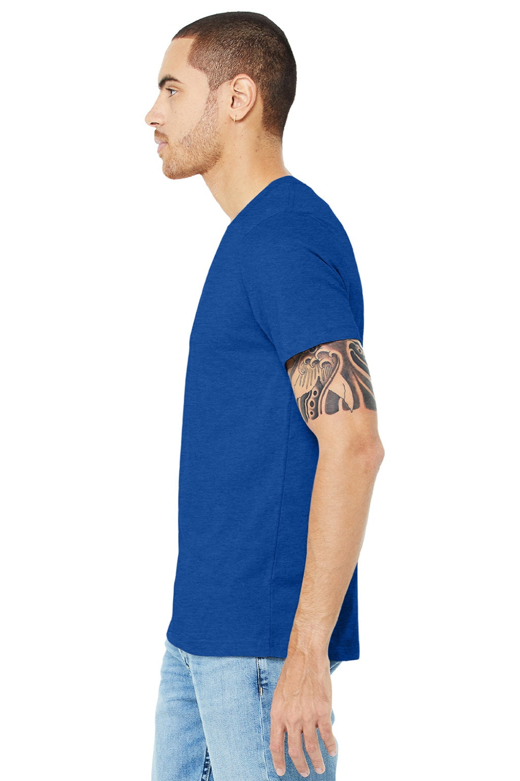 Mens Heather CVC Short Sleeve Crewneck T-Shirt - Solid True Royal Blue - NEW