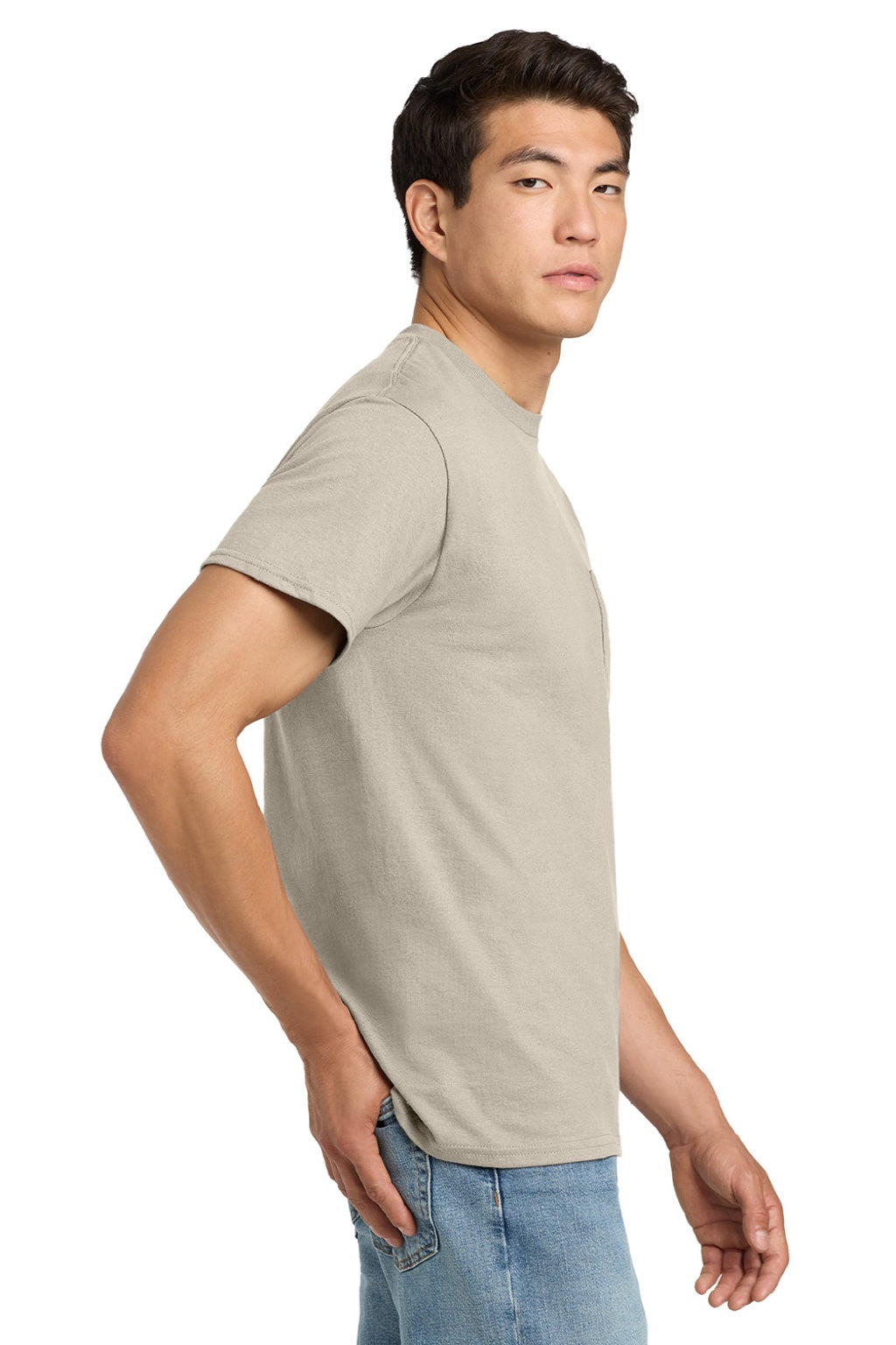 Mens Ultra Short Sleeve Crewneck T-Shirt w/ Pocket - Sand - NEW
