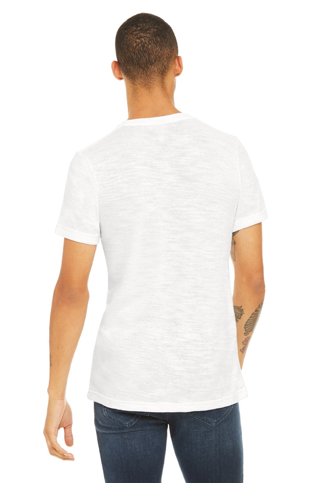 Mens Textured Jersey Short Sleeve V-Neck T-Shirt - White Slub - NEW