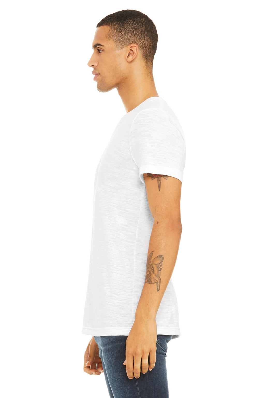 Mens Textured Jersey Short Sleeve V-Neck T-Shirt - White Slub - NEW