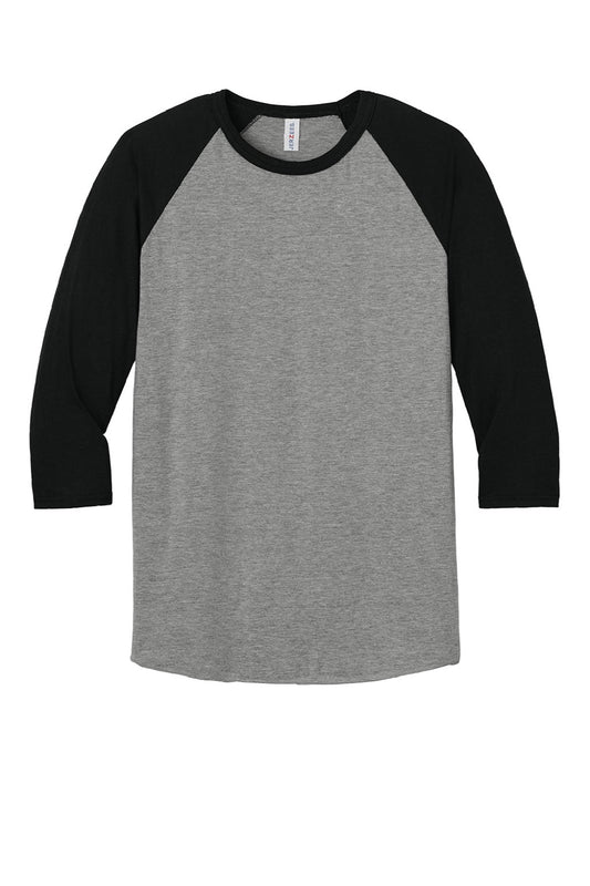 Mens Premium Blend Baseball Moisture Wicking 3/4 Sleeve Crewneck T-Shirt - Oxford Grey/Ink Black - NEW